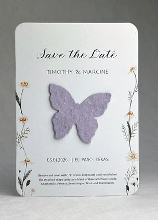 Save the Date - Card 3.5" x 4.875" With Seed Paper Butterfly 1.5" x 1.8" - Set of 8