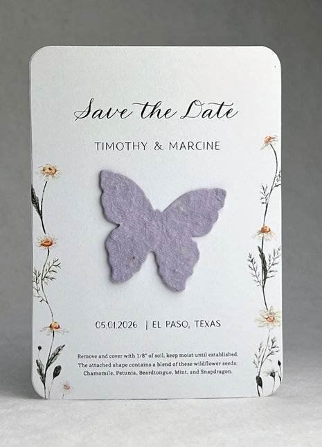 Save the Date - Card 3.5" x 4.875" With Seed Paper Butterfly 1.5" x 1.8" - Set of 8