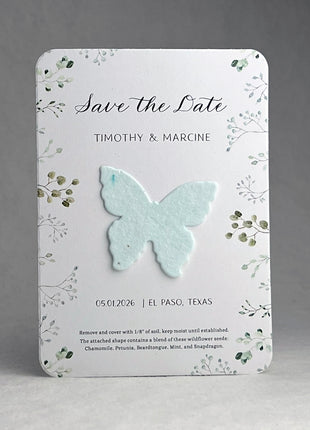 Save the Date - Card 3.5" x 4.875" With Seed Paper Butterfly 1.5" x 1.8" - Set of 8