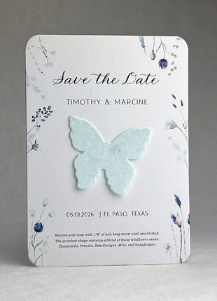 Save the Date - Card 3.5" x 4.875" With Seed Paper Butterfly 1.5" x 1.8" - Set of 8