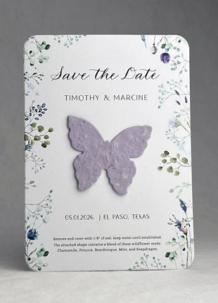 Save the Date - Card 3.5" x 4.875" With Seed Paper Butterfly 1.5" x 1.8" - Set of 8