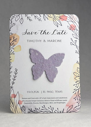 Save the Date - Card 3.5" x 4.875" With Seed Paper Butterfly 1.5" x 1.8" - Set of 8