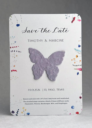 Save the Date - Card 3.5" x 4.875" With Seed Paper Butterfly 1.5" x 1.8" - Set of 8