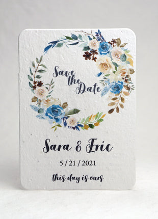 Handmade Seed Paper Save the Dates with Custom Print - 3.5 x 4.875 - Set of Eight with Envelopes