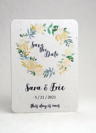 Handmade Seed Paper Save the Dates with Custom Print - 3.5 x 4.875 - Set of Eight with Envelopes