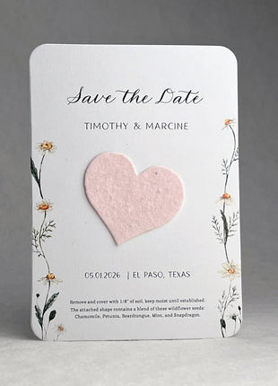 Save the Date - Card 3.5" x 4.875" With Seed Paper Heart 1.5" x 1.75" - Set of 8