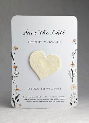 Save the Date - Card 3.5" x 4.875" With Seed Paper Heart 1.5" x 1.75" - Set of 8