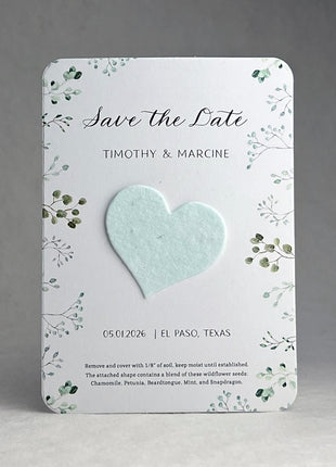 Save the Date - Card 3.5" x 4.875" With Seed Paper Heart 1.5" x 1.75" - Set of 8