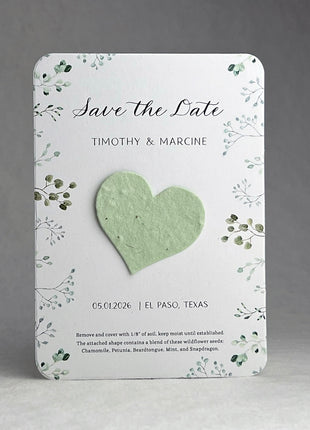 Save the Date - Card 3.5" x 4.875" With Seed Paper Heart 1.5" x 1.75" - Set of 8