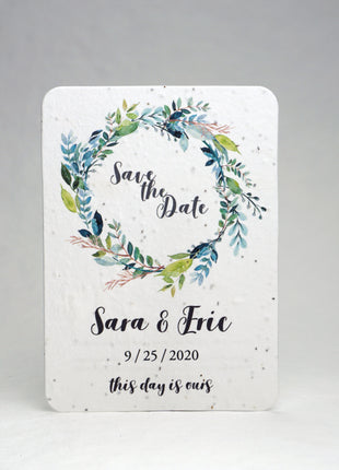 Handmade Seed Paper Save the Dates with Custom Print - 3.5 x 4.875 - Set of Eight with Envelopes