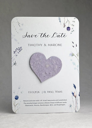 Save the Date - Card 3.5" x 4.875" With Seed Paper Heart 1.5" x 1.75" - Set of 8