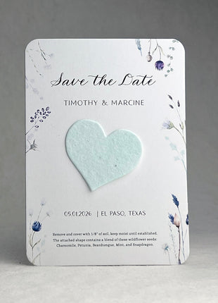 Save the Date - Card 3.5" x 4.875" With Seed Paper Heart 1.5" x 1.75" - Set of 8