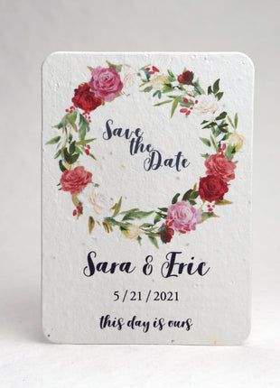 Handmade Seed Paper Save the Dates with Custom Print - 3.5 x 4.875 - Set of Eight with Envelopes