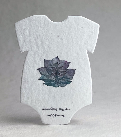 Custom Personalized Infant Bodysuit Shape with Floral Art | Birth Announcement or Baby Shower | Wildflower Seed Paper 3" x 2" | Set of 18