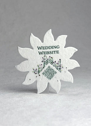 Handmade Wildflower Seed Paper - Flower Shape - RSVP with QR Code - 2.5" x 2.4" - Set of 24