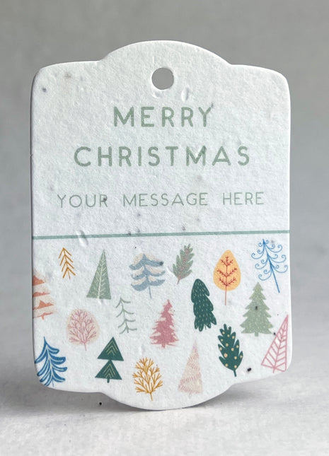 Custom Christmas Holiday Seed Paper Gift Tags - Cute Tiny Trees - 3.25" x 2.375" - Set of 16