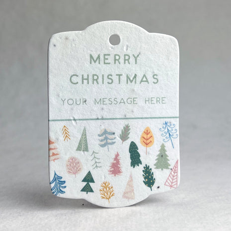 Custom Christmas Holiday Seed Paper Gift Tags - Cute Tiny Trees - 3.25" x 2.375" - Set of 16