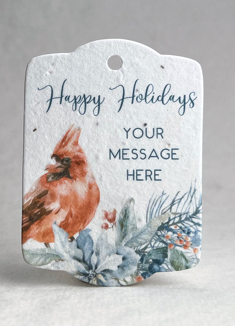 Custom Christmas Holiday Seed Paper Gift Tags - Cardinal - 3.25" x 2.375" - Set of 16