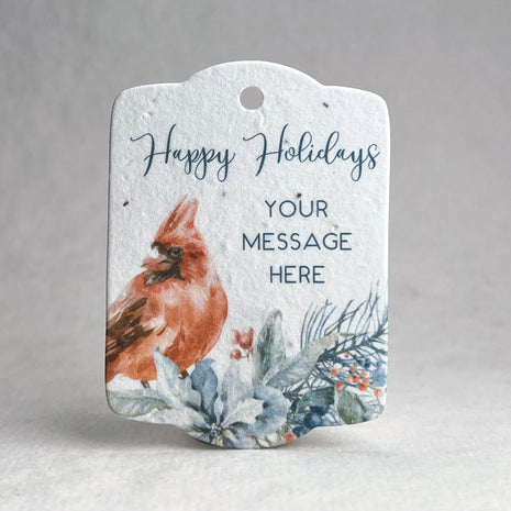 Custom Christmas Holiday Seed Paper Gift Tags - Cardinal - 3.25" x 2.375" - Set of 16