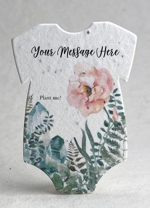 Custom, Personalized Infant Bodysuit  Shape - Thank You - For Birth Announcement or Baby Shower - Wildflower Seed Paper 3" x 2"  - Set of 18