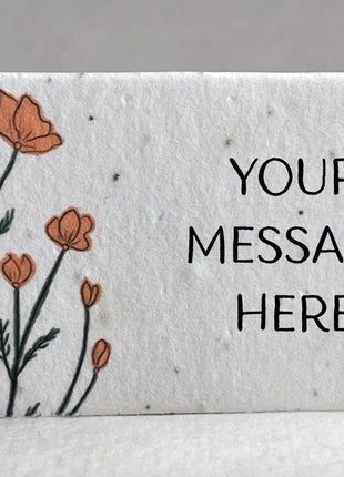 Custom, Personalized Handmade Seed Paper Escort Card - Floral Poppy Print - w/ Planting Instructions -  3.5" x 2" - Set of 16 or 96