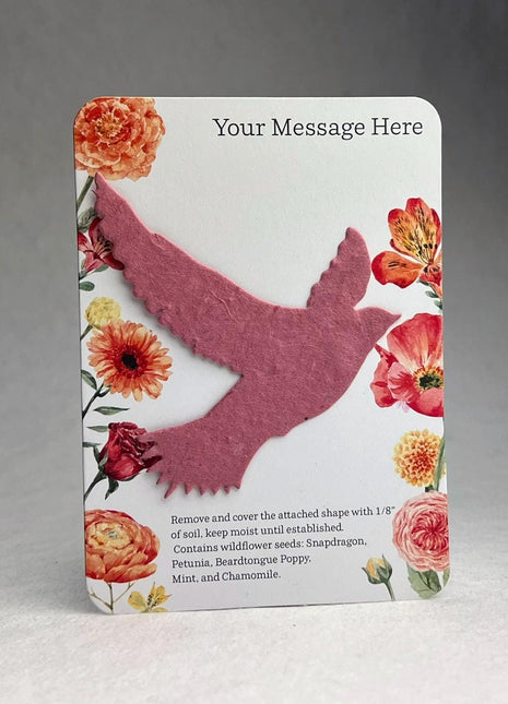 Custom, Personalized Event Favor - Recycled Card 3.5" x 4.875" With Seed Paper Bird 2.9" x 3" - Choose Print and Seed Paper Color - Set of 8