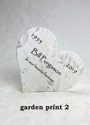 Custom, Personalized Large Seed Paper Hearts Set of 18 - Memorial Garden Print - Wildflower Seeds