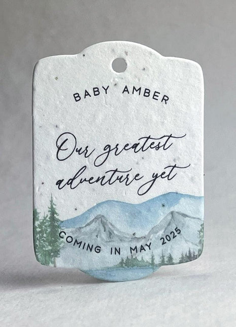 Custom, Personalized Hang Gift Tags - 3.25" x 2.375" Handmade Seed Paper - Our Greatest Adventure - Set of 16