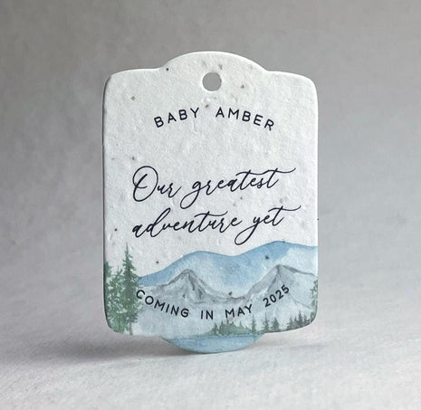 Custom Personalized Hang Gift Tags - 3.25" x 2.375" Handmade Seed Paper - Our Greatest Adventure - Set of 16