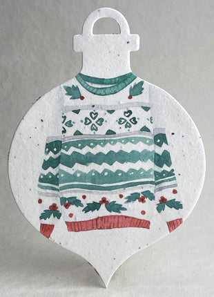 Personalized Handmade Seed Paper Holiday Ornament Cards - Color Art - 4.75" x 7" - Set of 8 with Recycled Envelopes