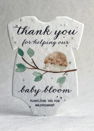 Custom, Personalized Double Sided Print - Infant Bodysuit Shape - Handmade Wildflower Seed Paper - 3" x 2" - Set of 18