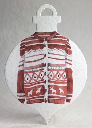 Personalized Handmade Seed Paper Holiday Ornament Cards - Color Art - 4.75" x 7" - Set of 8 with Recycled Envelopes