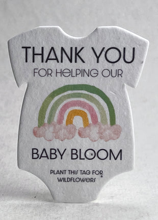 Custom, Personalized Double Sided Print - Infant Bodysuit Shape - Handmade Wildflower Seed Paper - 3" x 2" - Set of 18