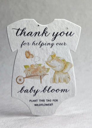 Custom, Personalized Double Sided Print - Infant Bodysuit Shape - Handmade Wildflower Seed Paper - 3" x 2" - Set of 18