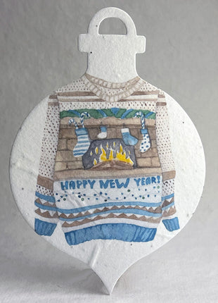 Personalized Handmade Seed Paper Holiday Ornament Cards - Color Art - 4.75" x 7" - Set of 8 with Recycled Envelopes