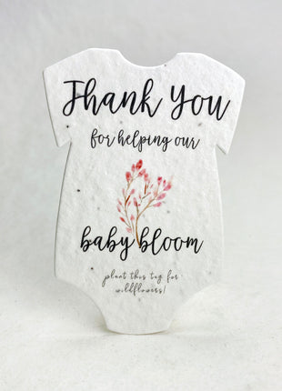 Custom, Personalized Double Sided Print - Infant Bodysuit Shape - Handmade Wildflower Seed Paper - 3" x 2" - Set of 18