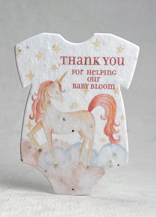 Custom, Personalized Double Sided Print - Infant Bodysuit Shape - Handmade Wildflower Seed Paper - 3" x 2" - Set of 18