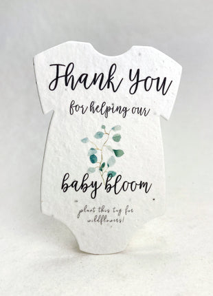 Custom, Personalized Double Sided Print - Infant Bodysuit Shape - Handmade Wildflower Seed Paper - 3" x 2" - Set of 18