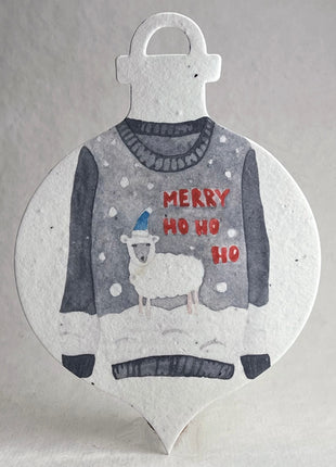 Personalized Handmade Seed Paper Holiday Ornament Cards - Color Art - 4.75" x 7" - Set of 8 with Recycled Envelopes