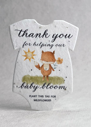 Custom, Personalized Double Sided Print - Infant Bodysuit Shape - Handmade Wildflower Seed Paper - 3" x 2" - Set of 18
