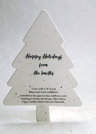 Custom Personalized Tree Shape - Holiday Woodland Art - Wildflower Seed Paper - 3.5" x 4.88" Flat Cards w/Envelopes