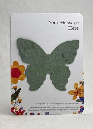 Custom, Personalized Favor - Recycled Card 3.5" x 4.875" w/ Seed Paper Butterfly 2.85" x 3" - Choose Print & Seed Paper Color - Set of 8