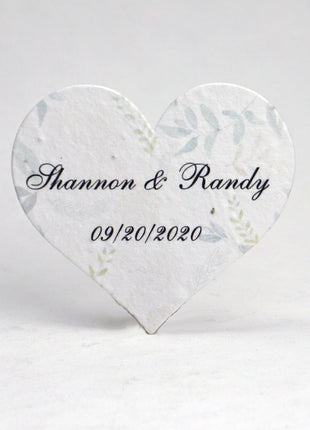 Custom, Personalized Large Seed Paper Hearts Set of 18 - Garden Print with your names and event date.
