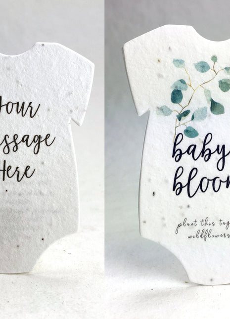 Custom, Personalized Double Sided Print - Infant Bodysuit Shape - Handmade Wildflower Seed Paper - 3" x 2" - Set of 18
