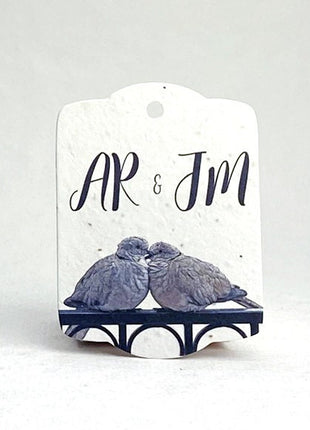 Custom, Personalized Tags - Handmade Wildflower Seed Paper - Lovebirds - 3.25" x 2.375" - Set of 16