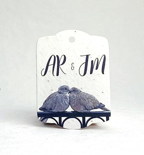 Custom, Personalized Tags - Handmade Wildflower Seed Paper - Lovebirds - 3.25" x 2.375" - Set of 16