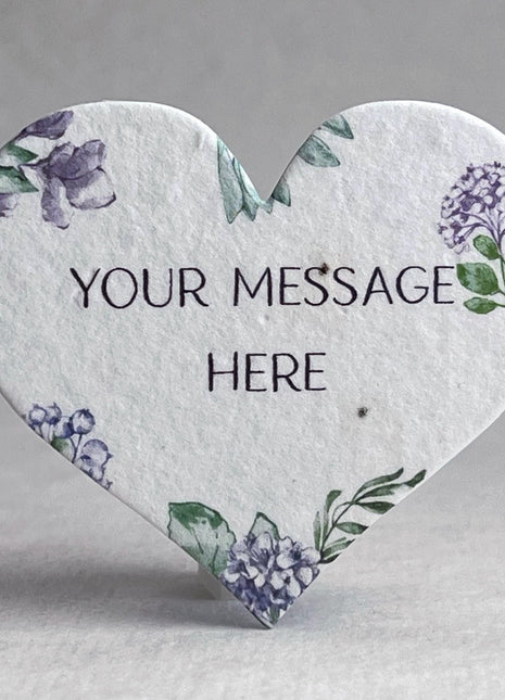 Custom, Personalized Large Seed Paper Hearts - 2.5" x 2.85" - Wildflower Seeds - Choose Print