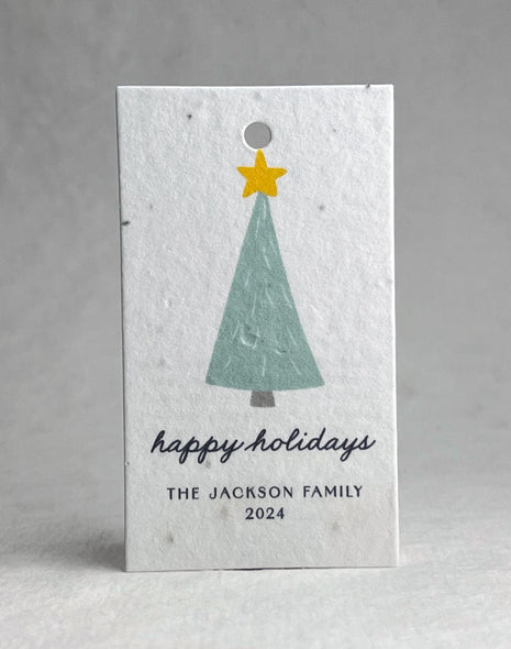 Custom, Personalized Handmade Seed Paper Tags - 3.5 x 2 - Choice of Christmas Art - Set of 16