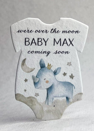 Custom Personalized Infant Bodysuit Shape - Cute Animals  - Over The Moon -  Wildflower Seed Paper - 3.2" x 2.5" - Set of 18