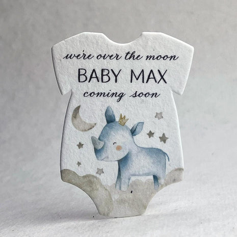 Custom Personalized Infant Bodysuit Shape - Cute Animals  - Over The Moon -  Wildflower Seed Paper - 3.2" x 2.5" - Set of 18